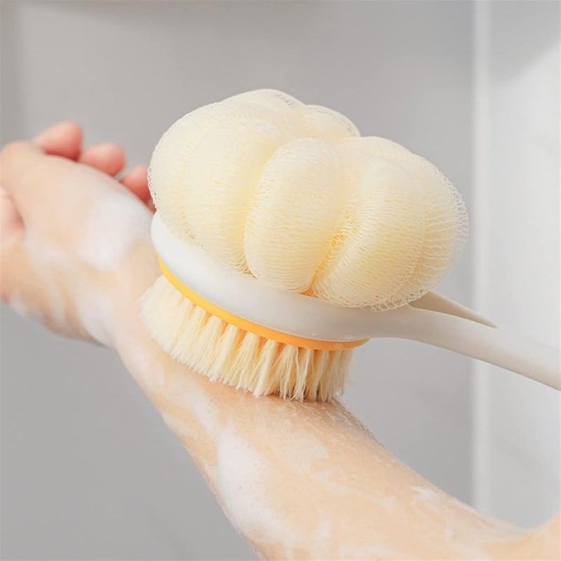 VISMII Shower Body Brush with Bristles and Loofah With Extended Handle Back Scrubber Mesh Sponge with Curved Long Handle for Skin Exfoliating Bath Massage Bristles Suitable Pack Of 1 - Image 2
