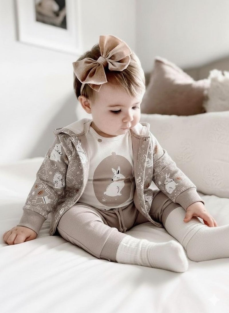 Katjie Baby 3-Piece Winter Set, Sage Green Bunny Print Hoodie with Bodysuit and Pants, Cotton Blend - Image 4