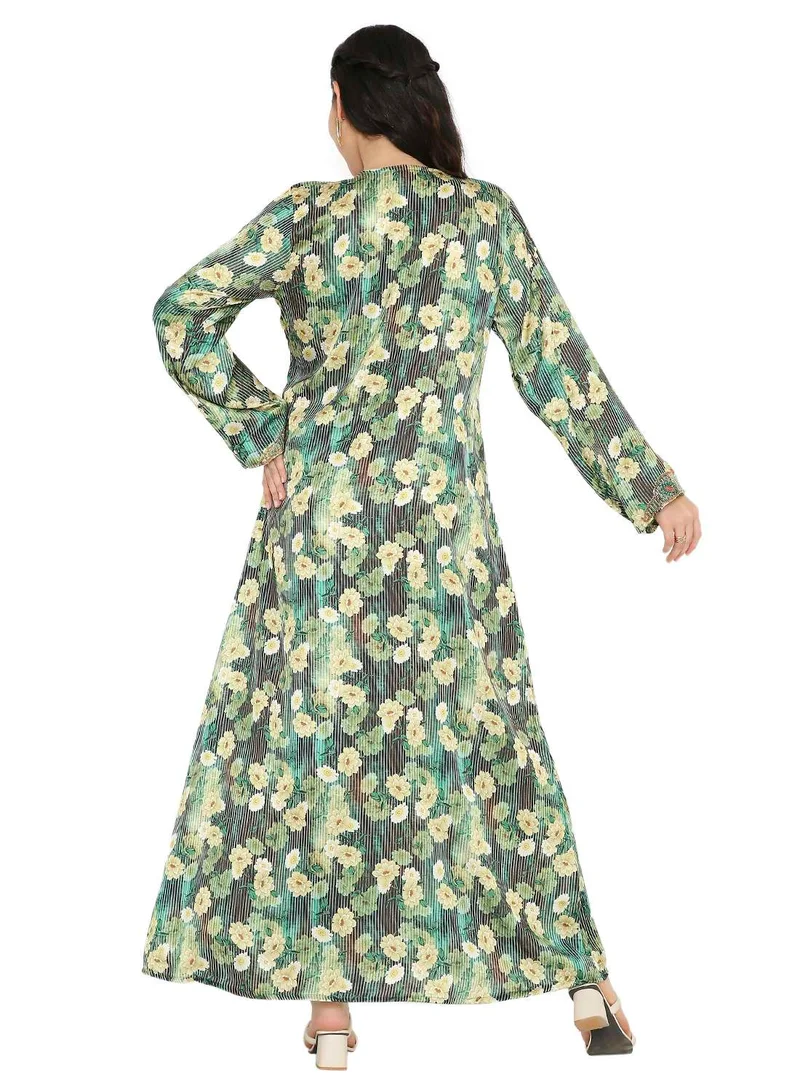 HANA & SARA LONG FLORAL PRINTED MODEST UNIQUE BEADED ARABIC KAFTAN FARASHA JALABIYA DRESSES