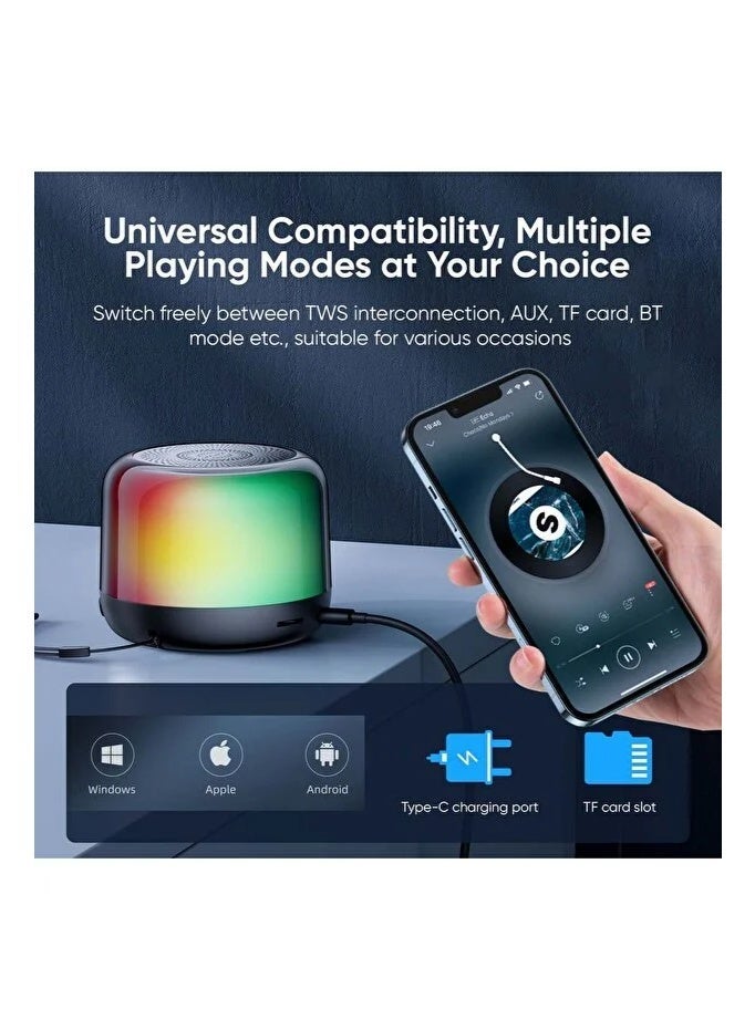 JOEROOM Portable Mini Wireless RGB Light-Up Bluetooth Speaker - Clear Sound and Colorful Lighting for Festive Atmosphere - Image 2