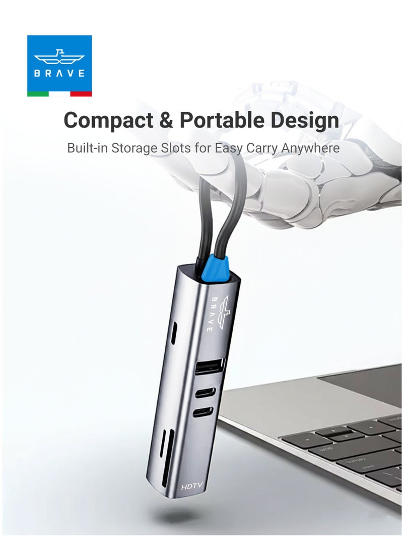 Brave 7-in-1 Multi-Port USB C Hub – 4K HDMI, 100W PD Fast Charging, USB 3.0, 2 USB-C Ports, SD & MicroSD Card Reader – Aluminum Type-C Docking Station for MacBook Pro/Air, iPad Pro, Dell, HP, Lenovo, Surface and All USB-C Laptops - Image 5