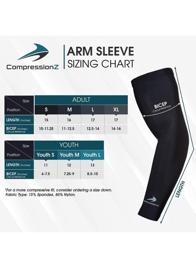 CompressionZ Compression Arm Sleeves for Men & Women| Cooling UV Sun Protection Elbow Pain Relief for All Sports and Recovery Black Pair Large - Image 3