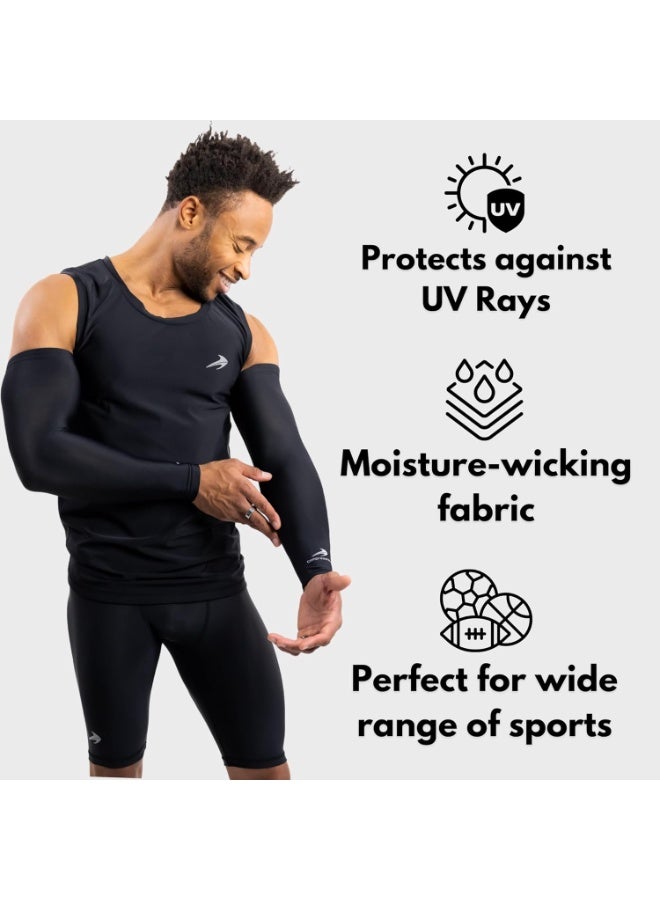 CompressionZ Compression Arm Sleeves for Men & Women| Cooling UV Sun Protection Elbow Pain Relief for All Sports and Recovery Black Pair Large - Image 2