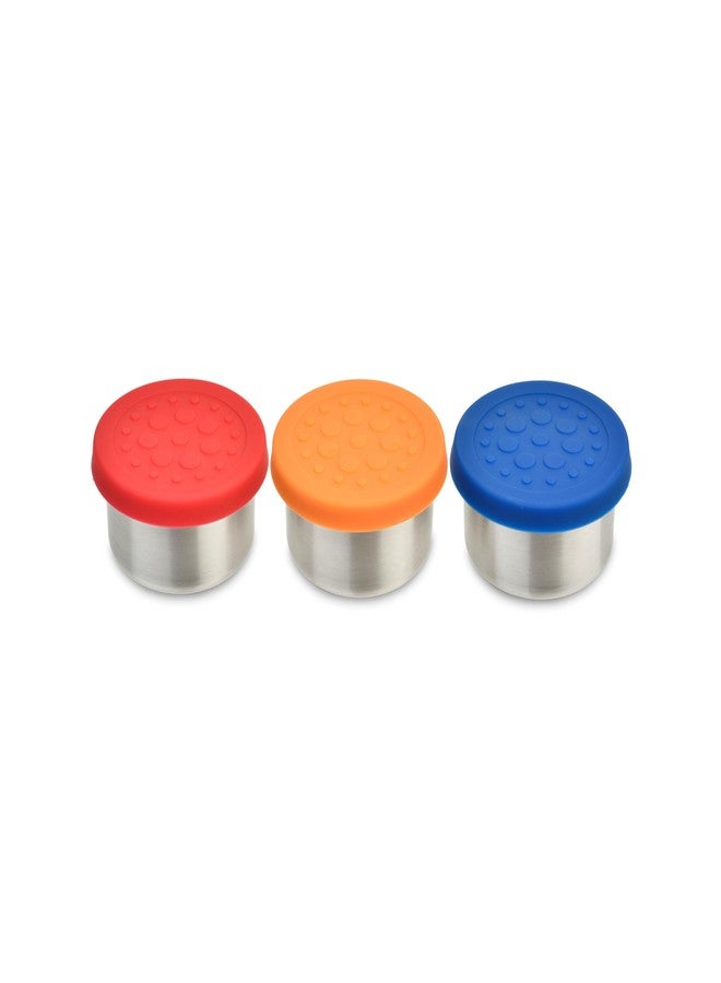 LunchBots Tiny Dips Condiment Containers - Set of 3 - Perfect Portion Cups - Spill Proof Lunch Box Sauce Container with Lid - Food Grade Stainless Steel - 1.5oz - Dishwasher Safe - Assorted Lids - Image 1
