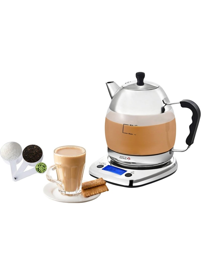 Gulf Dalla Karak Tea Maker – Digital Electric Kettle, LCD Display, 1.2L, 1000W, Automatic Tea Brewing – GA-C93882 Silver - Image 1