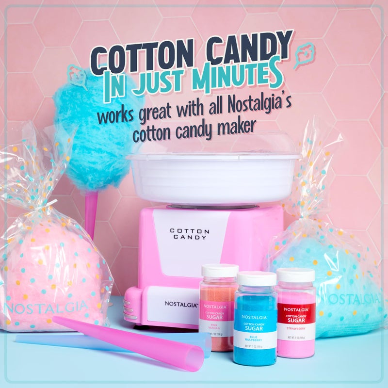 Nostalgia FSCC8 Cotton Candy Party Kit 3 Flavors, 4 Reusable Cones, 10 Floss Bags, 1, blue - Image 3
