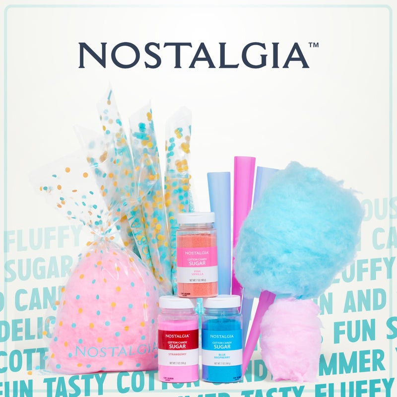 Nostalgia FSCC8 Cotton Candy Party Kit 3 Flavors, 4 Reusable Cones, 10 Floss Bags, 1, blue - Image 5