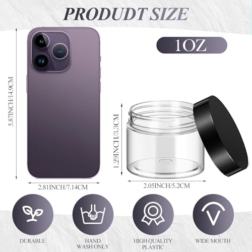 SATINIOR 36 Pieces 1 oz Plastic Jars with Lids Wide Mouth Airtight Reusable Container Acrylic Cosmetic Small Jars for Lotions Ointments Travel Toiletries Creams Make up Storage(Black) - Image 2