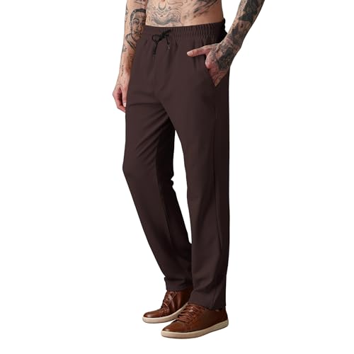 SWADESI STUFF Men Mid-Rise Straight Fit Track Pants for Men | Stretchable Gym Wear Joggers | Casual Sports Track Pant with Pockets & Drawstring (in, Alpha, L, Standard, Brown) - Image 1
