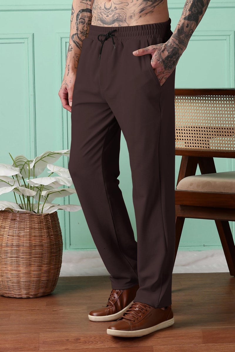 SWADESI STUFF Men Mid-Rise Straight Fit Track Pants for Men | Stretchable Gym Wear Joggers | Casual Sports Track Pant with Pockets & Drawstring (in, Alpha, L, Standard, Brown) - Image 2