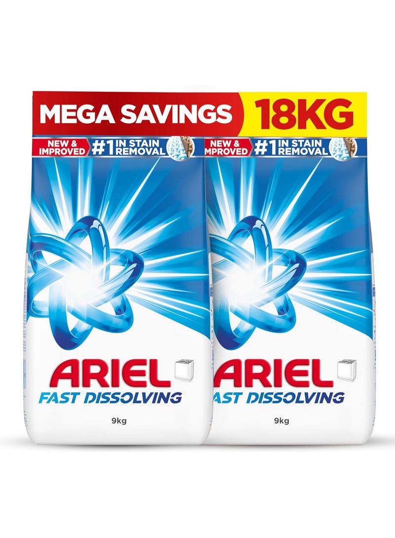 Ariel Fast Dissolving Laundry Detergent Powder Dual Pack 2 x 9kg  - Image 1