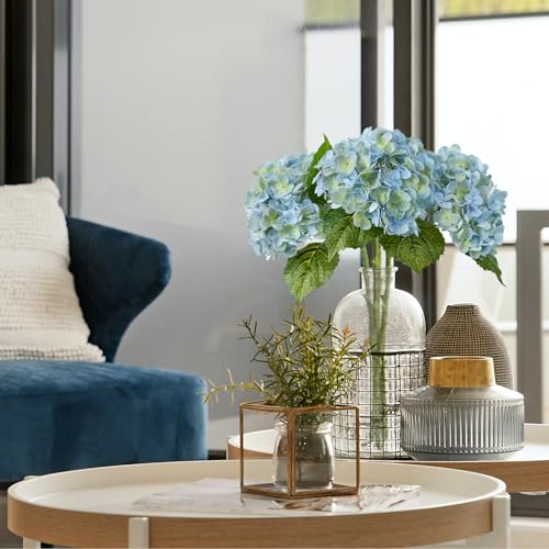 ZYTUYO 3PCS Blue Green Hydrangeas Artificial Flower 21" Real Touch Faux Latex Fake Hydrangeas Silk Bouquet for Home Kitchen Living Room Spring Table Office Wedding Party Arrangement - Image 2