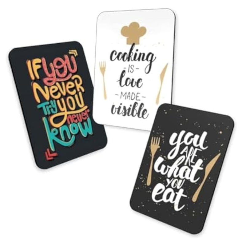 Wooden refrigerator tags with magnets, kitchen quotes, 3 pieces, MT-03