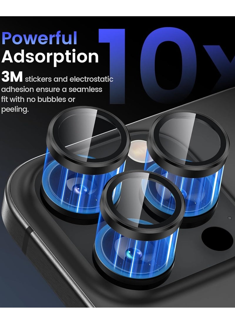 YoYoTech Compatible for iPhone 16 Pro / iPhone 16 Pro Max Camera Lens Protector,Auto Installation,9H Tempered Glass,Metal Individual Ring - Black Titanium  - Image 3