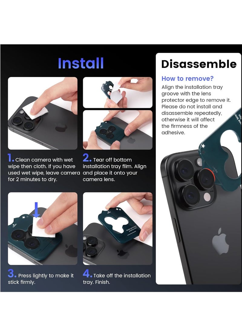 YoYoTech Compatible for iPhone 16 Pro / iPhone 16 Pro Max Camera Lens Protector,Auto Installation,9H Tempered Glass,Metal Individual Ring - Black Titanium  - Image 5