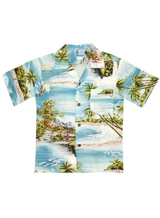 Boys Paradise Island Surf Rayon Shirt Blue 8