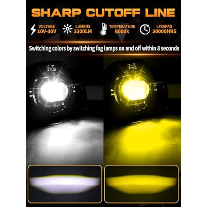 Unity 4 Inch Led Fog Lights Round White  Amber Compatible With Jeep Wrangler Jk Unlimited Jku 20072018 Dot Approved Front Bumper Offroad Fog Lamps Assembly Replacement  Pair - Image 3