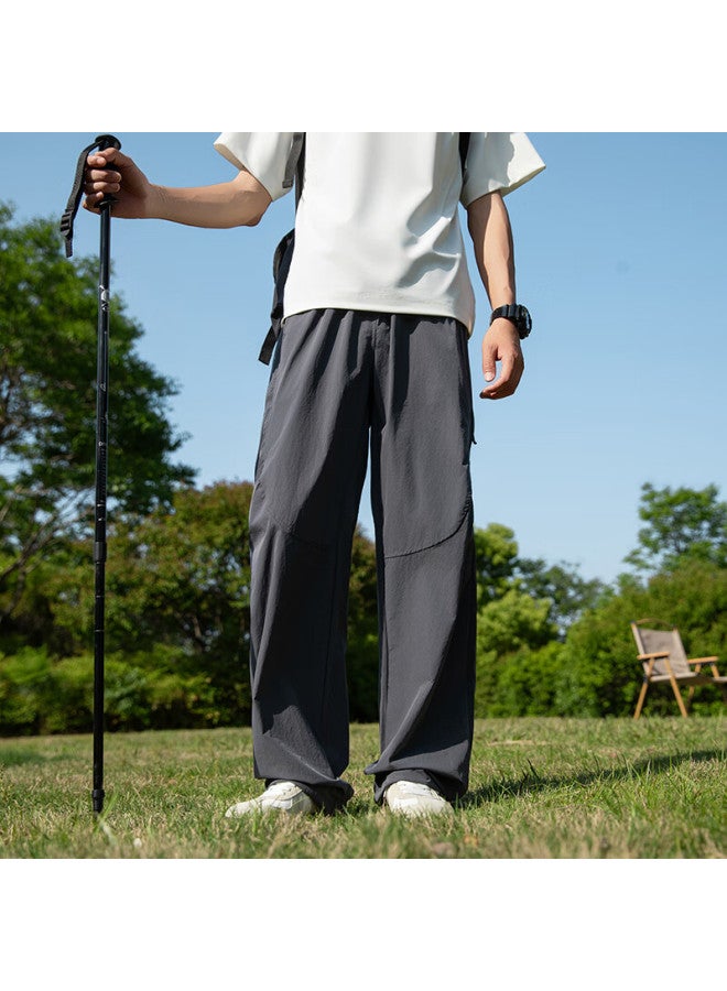 Homlean Outdoor Workwear Casual Pants For Men, Autumn Hiking Breathable Straight Loose Wide-leg Trousers Hk83 Gray L - Image 1