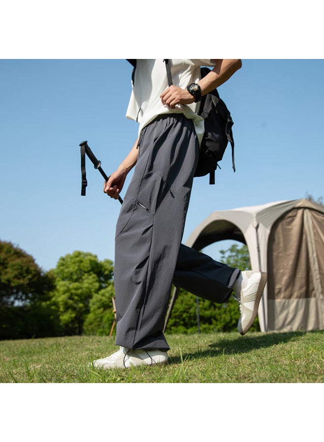 Homlean Outdoor Workwear Casual Pants For Men, Autumn Hiking Breathable Straight Loose Wide-leg Trousers Hk83 Gray L - Image 5