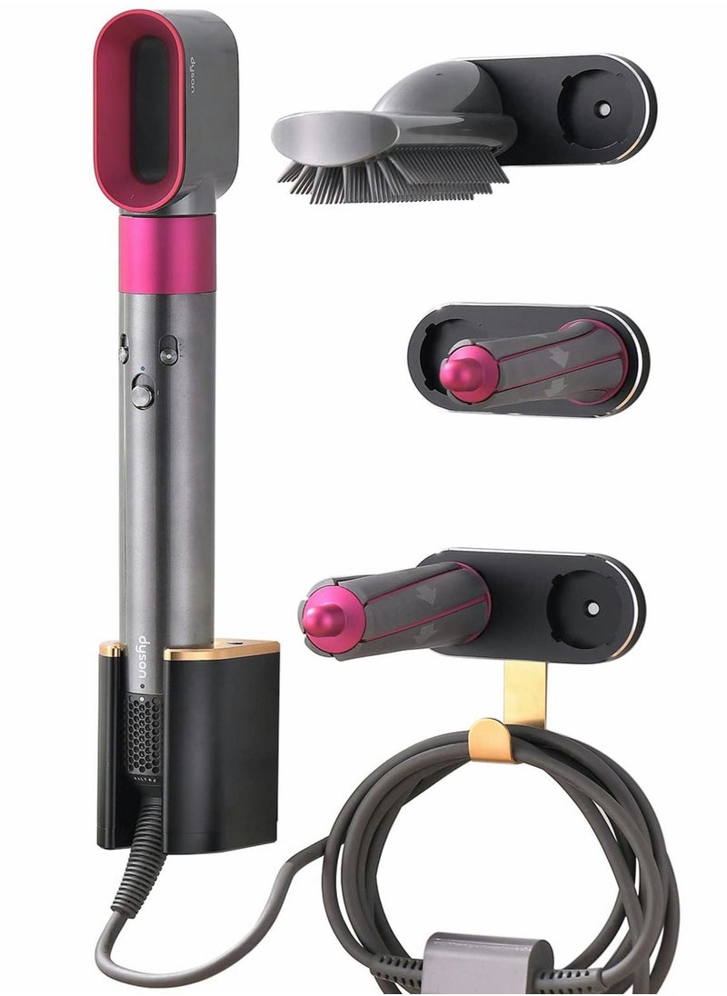 Y&D Wall Mount Hair Curler Holder for Dyson Airwrap Curler, No Punch Organizer Storage Rack Styler Accessories Curling Barrel and Brush Bedroom Bathroom (Black)  - Image 1