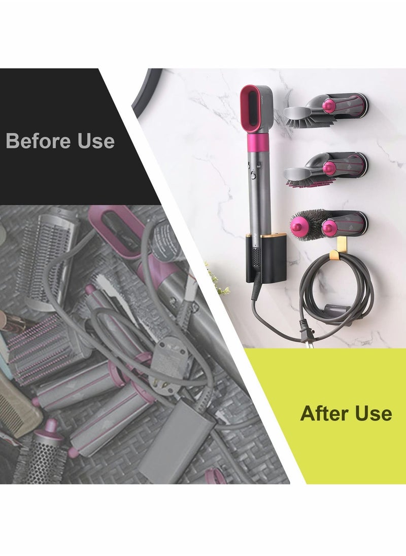 Y&D Wall Mount Hair Curler Holder for Dyson Airwrap Curler, No Punch Organizer Storage Rack Styler Accessories Curling Barrel and Brush Bedroom Bathroom (Black)  - Image 4