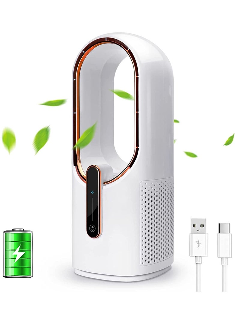 Arabest مروحة مكتب، مروحة بلا شفرات هادئة بحجم 11.8 بوصة، مروحة مكتبية قابلة لإعادة الشحن عبر USB، مروحة مكتب صغيرة محمولة مع 3 سرعات تبريد، مروحة شخصية تعمل باللمس لغرفة النوم، المكتب، المنزل، في الهواء الطلق (بيضاء) - Image 1