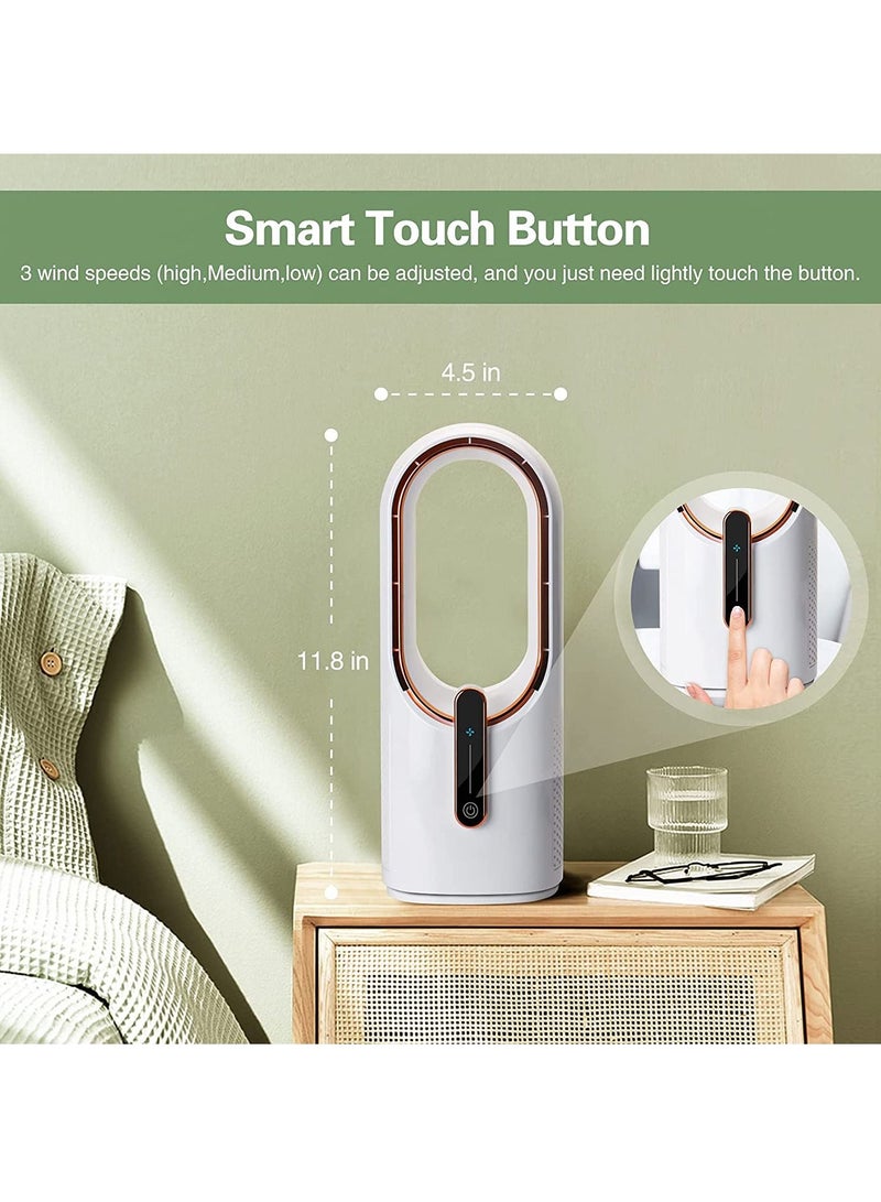 Arabest مروحة مكتب، مروحة بلا شفرات هادئة بحجم 11.8 بوصة، مروحة مكتبية قابلة لإعادة الشحن عبر USB، مروحة مكتب صغيرة محمولة مع 3 سرعات تبريد، مروحة شخصية تعمل باللمس لغرفة النوم، المكتب، المنزل، في الهواء الطلق (بيضاء) - Image 3