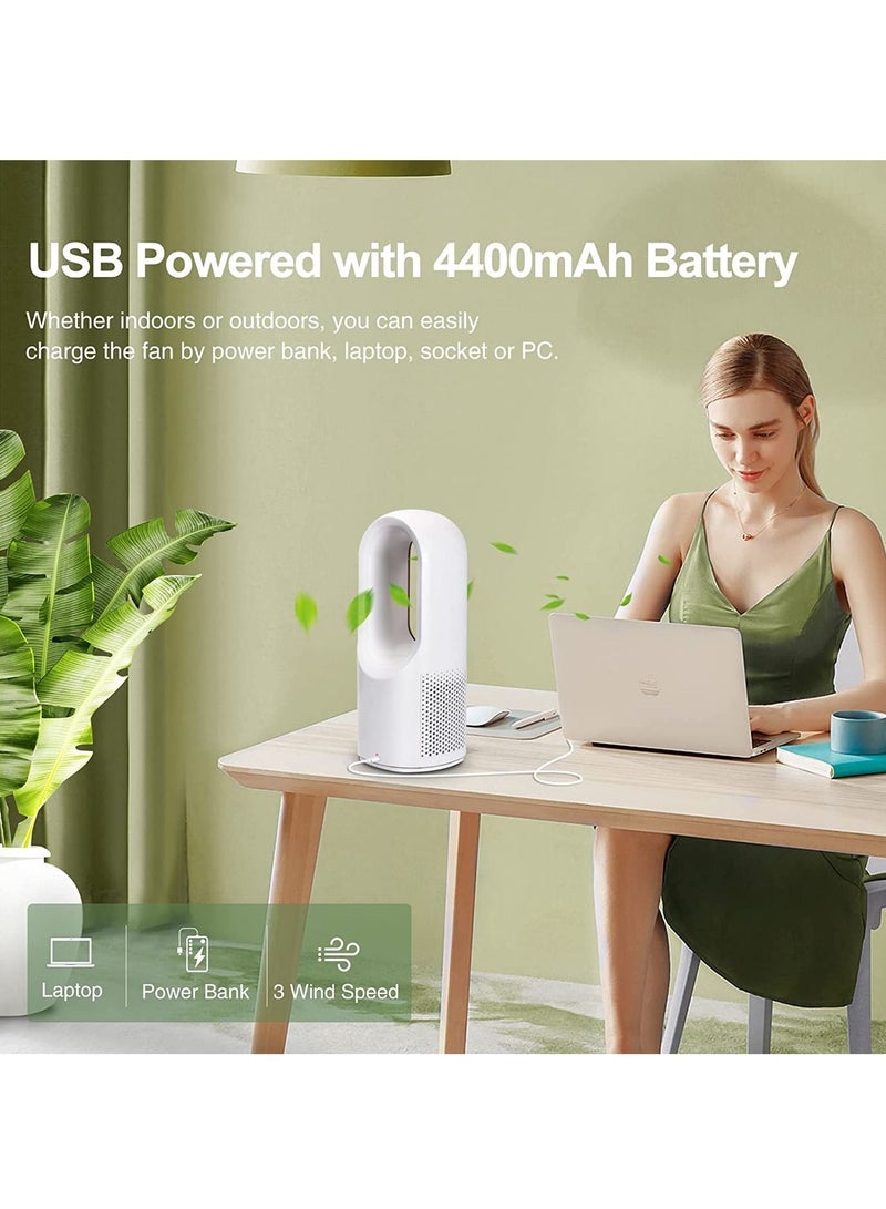 Arabest مروحة مكتب، مروحة بلا شفرات هادئة بحجم 11.8 بوصة، مروحة مكتبية قابلة لإعادة الشحن عبر USB، مروحة مكتب صغيرة محمولة مع 3 سرعات تبريد، مروحة شخصية تعمل باللمس لغرفة النوم، المكتب، المنزل، في الهواء الطلق (بيضاء) - Image 2