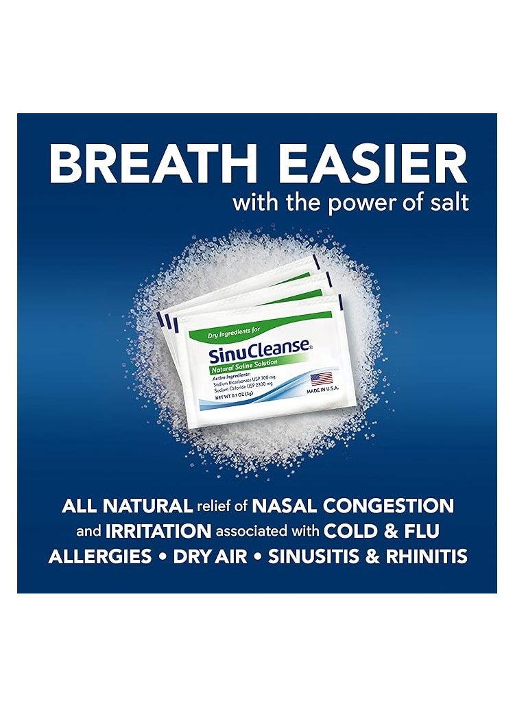 Sinu Cleanse SinuCleanse Pre-Mixed Saline Packets - 100 Count- All-Natural, Pharmaceutical Grade, Buffered Salt Mix for Nasal Wash Systems  - Image 3