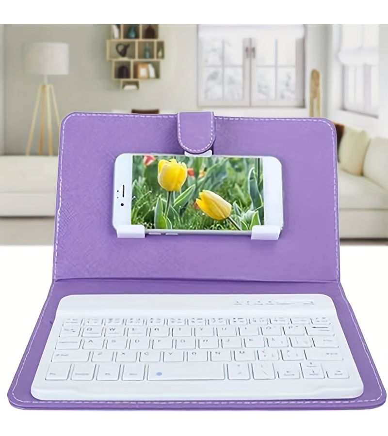 Sky Blue PU Leather Keyboard Protective Case With Stand For Mobile Phone - Image 3
