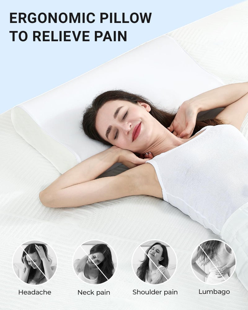 Elviros Memory Foam Pillows for Neck Pain Relief, Adjustable Height Ergonomic Orthopedic Pillow for Sleeping, Cervical Neck Pillow for Side and Back Sleepers, Queen Size, 23.6"Ã—14"Ã—5.3" - Image 3