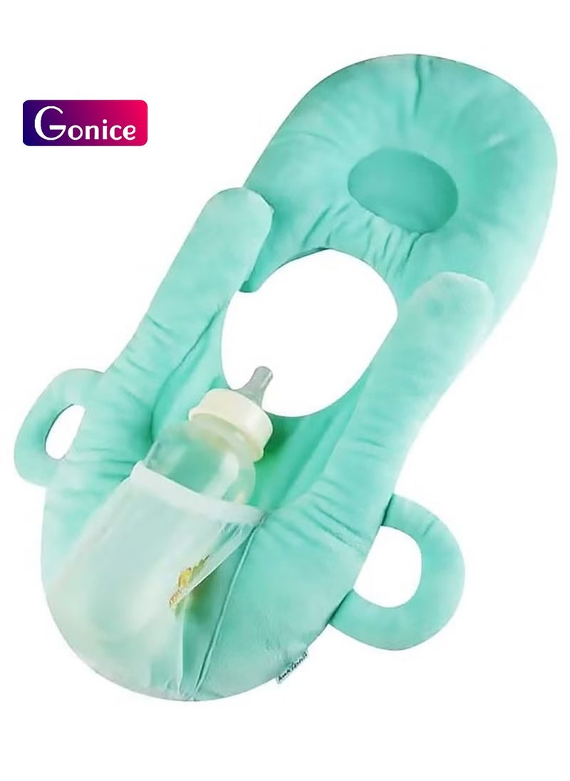 Gonice Detachable Adjustable Self-Feeding Nursing Pillow with Washable Cover and Bottle Pocket Green  - Image 1
