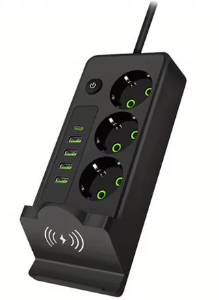 Power Strip 3-Outlet , Strong and flexible cord for powering electrical appliances 4 USB Ports and a Type-C Output, 2500W, 2m Cable, 0.5A wireless charging , Fire-Resistant  Practical design withstands daily use and powers up to 3 devices at the same time , Ideal for offices, bedrooms, meeting tables, and computers , Durable and resistant plastic material , Stable, non-slip feet high quality - pzsku/ZC555A1581D16083DF49BZ/45/1750940377/d7c1bbe3-9a28-4d5b-9b88-ab9a4d896f4d