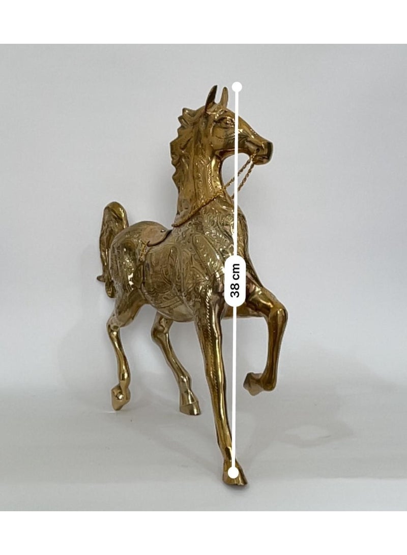 Decorative Horse Statue, Brass, Gold, 38 x 38 cm, Tabletop Figurine for Home, Office Desk Collection - Image 3