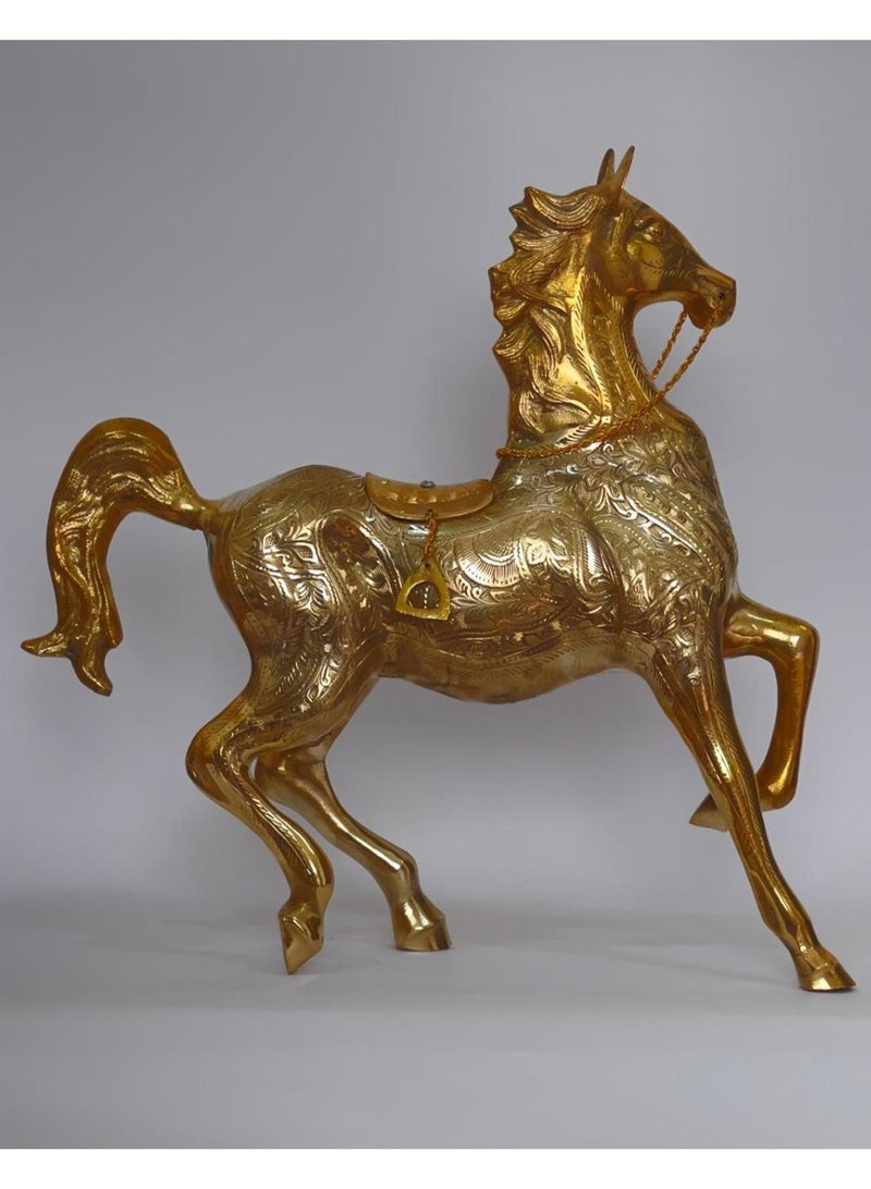 Decorative Horse Statue, Brass, Gold, 38 x 38 cm, Tabletop Figurine for Home, Office Desk Collection - Image 2