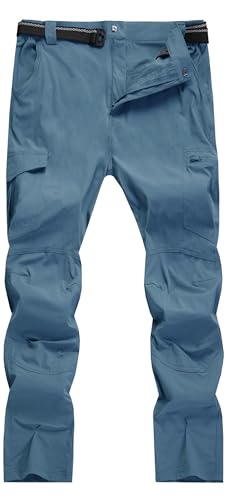 AREOUTS Mens Cargo Work Hiking Pants Lightweight Water Resistant Quick Dry Fishing Travel Camping Outdoor Breathable Multi Pockets Stone Blue S - Image 3