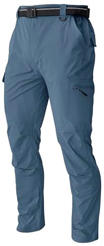 AREOUTS Mens Cargo Work Hiking Pants Lightweight Water Resistant Quick Dry Fishing Travel Camping Outdoor Breathable Multi Pockets Stone Blue S - Image 1