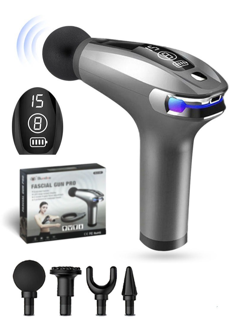 Massager Gun Pro Deep Tissue Therapy Pain Relief Rechargeable Muscle Massager Gun with LCD Display Silent Brushless Motor Percussion Gun 2 Modes 8 Speed Extended Handle (Stardust Gray) - Image 1