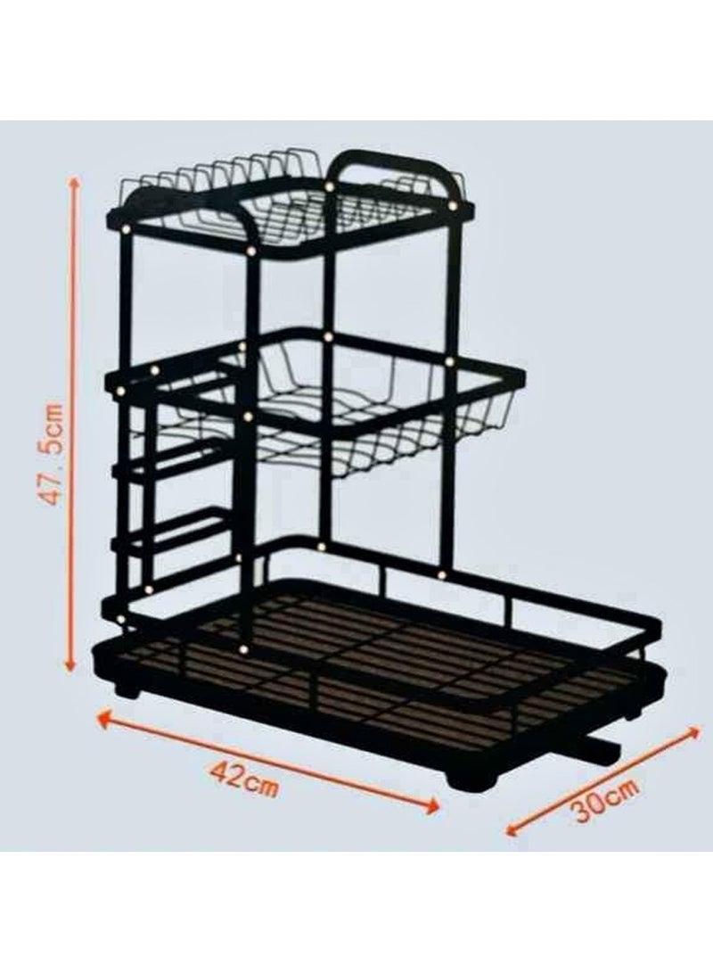 DubaiGallery 3 Tier Dish Drying Rack, Dish Rack And Drainboard Set for Kitchen Counter, Stainless Steel Sink Organizer Dish Racks with Cups Holder, Utensil Holder, Dish Strainer Shelf  - Image 2
