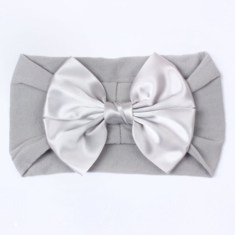Generic 2023 European and American New Baby Soft Nylon Hair Accessories Girls Wide Edge Bow Stretch Hood Baby Hair Belt Grey
