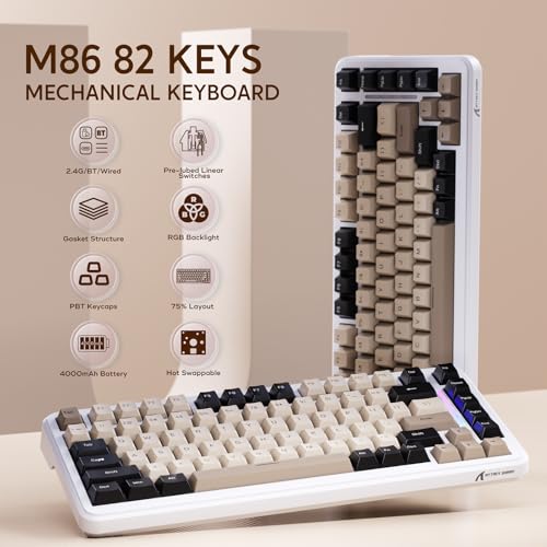 MAMBASNAKE ATTACK SHARK M86 82 Keys Wireless Mechanical Keyboard, 75% Gasket Hot Swappable Custom Keyboard, Side Printed PBT Keycaps, RGB Backlit, Pre-lubed Switches, BT/2.4GHz/ Wired Mechanical Gaming Keyboard - Image 2