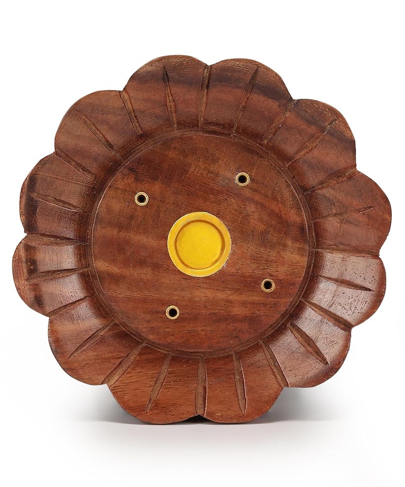 DigiRake Flower Shaped Wooden Dhoop & Agarbatti Stand with Ash Catcher - Sheesham Wood Incense Holder for Pooja Room, Temple & Home Decor - Image 5