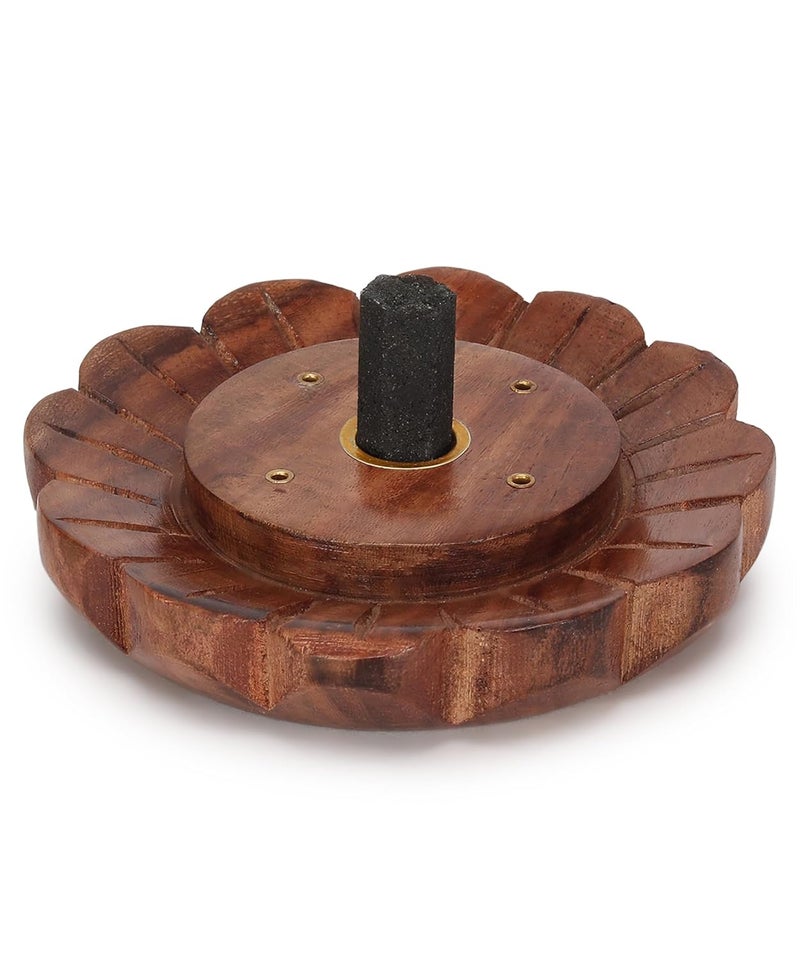 DigiRake Flower Shaped Wooden Dhoop & Agarbatti Stand with Ash Catcher - Sheesham Wood Incense Holder for Pooja Room, Temple & Home Decor - Image 4
