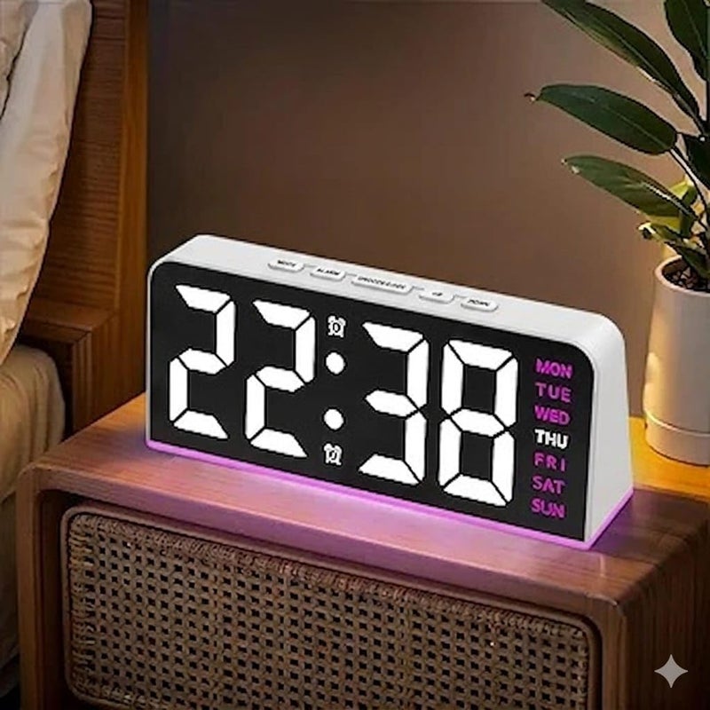 LED Digital Alarm Clock with Backlight – Time, Date, Temperature, Night Light, Snooze Function, Modern Desktop Design, Battery Memory, Auto Brightness Sensor – Powered (Purple) - Image 1