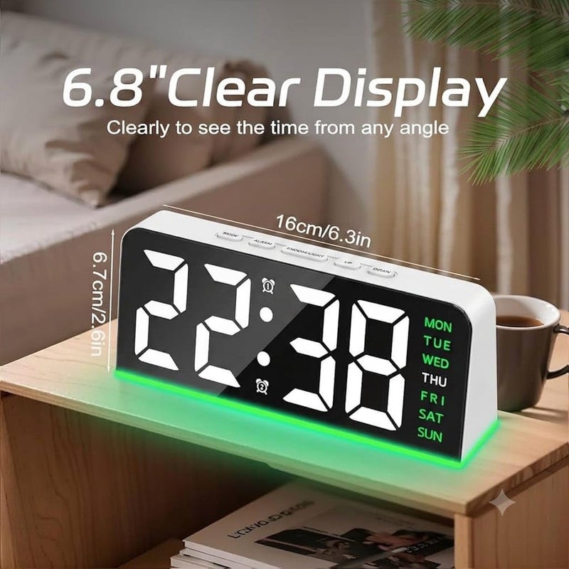 LED Digital Alarm Clock with Backlight – Time, Date, Temperature, Night Light, Snooze Function, Modern Desktop Design, Battery Memory, Auto Brightness Sensor – Powered (Purple) - Image 5