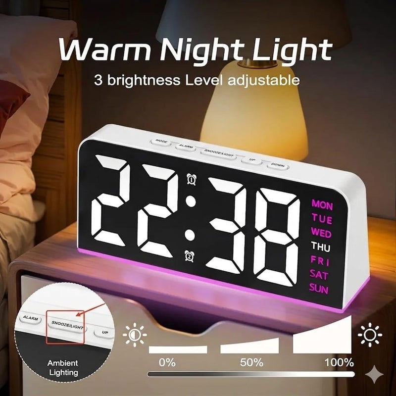 LED Digital Alarm Clock with Backlight – Time, Date, Temperature, Night Light, Snooze Function, Modern Desktop Design, Battery Memory, Auto Brightness Sensor – Powered (Purple) - Image 4