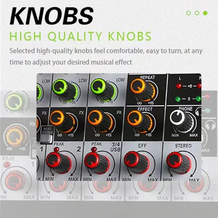 K-H Digital Audio Mixer 4 Channel Mini Digital Audio Mixer DJ Controller Mini Karaoke Mixer USB/BT Effects Interface Mixer Audio Interface Channels Mini Audio Interface For Recording (4 Channel), Black - Image 3