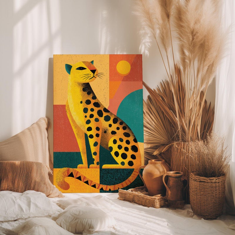 TNESSENTIAL Cute Yellow Abstract Leopard Retro Minimalist Art Poster or Canvas Print, Geometric Bold Lines Art, Bright Colors Asymmetrical Collage Decor - Image 4