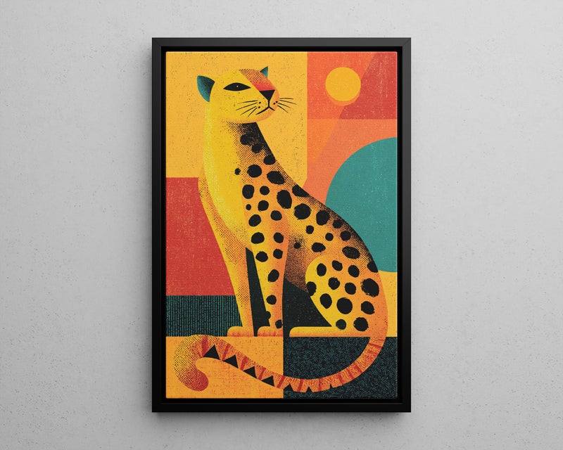 TNESSENTIAL Cute Yellow Abstract Leopard Retro Minimalist Art Poster or Canvas Print, Geometric Bold Lines Art, Bright Colors Asymmetrical Collage Decor - Image 5