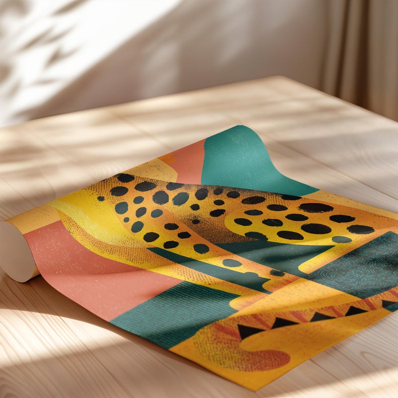 TNESSENTIAL Cute Yellow Abstract Leopard Retro Minimalist Art Poster or Canvas Print, Geometric Bold Lines Art, Bright Colors Asymmetrical Collage Decor - Image 2